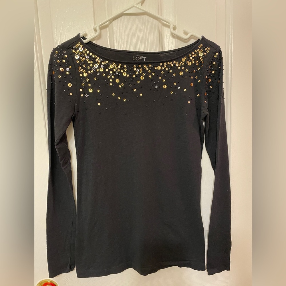 Loft black loft long sleeve top with sequin detail. Size XS. Like new condition